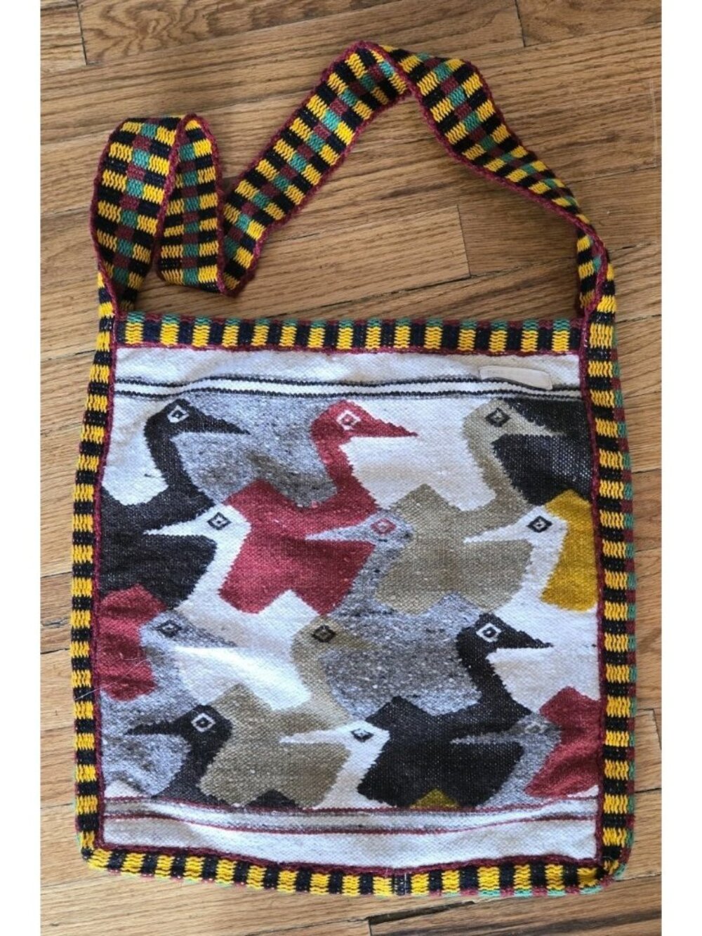 109% Wool Large Handmade Bag Satchel Folk Art Made In Ecuador 16x16" Heavyduty!